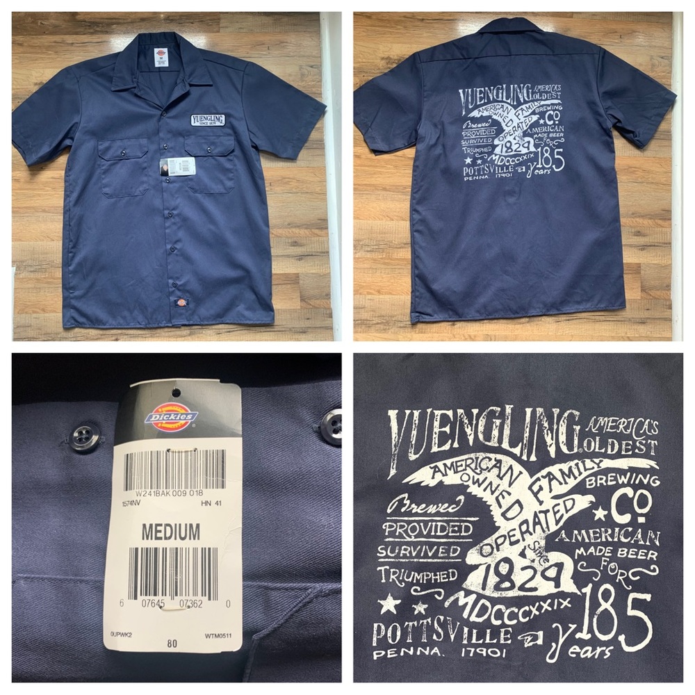 🍺Yuengling Graphic PrintX Dickies Shortsleeved Work-shirt NWT Size-M Navy-White
